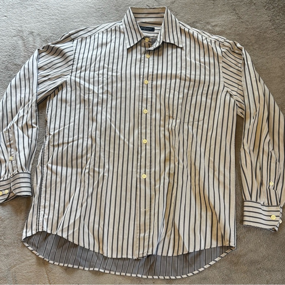 Canali Medium Dress Shirt  Striped Made In Italy Luxury Button Down Long Sleeves - Picture 2 of 8